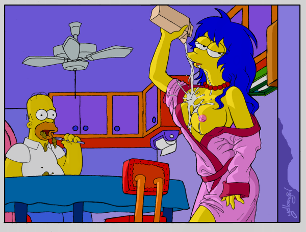 homer is flabegasted by marge`s behavier trying to get drunk so homer can  fuck her in the kitchen after breakfast she served him â€“ Simpsons Hentai